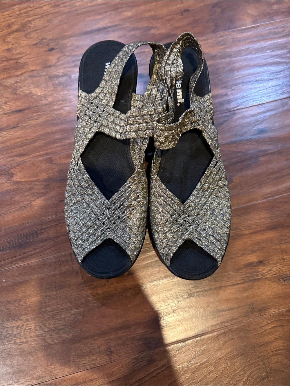 White Mountain Woven Metallic Slingback Sandals - Gold